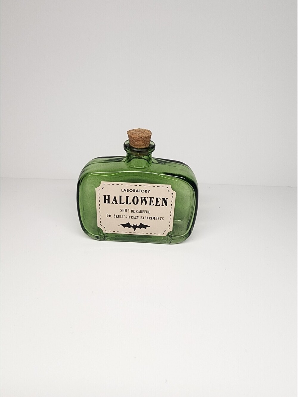New* Green Apothecary Jar Bottle Halloween Potion Poison Witches Dr Skull Lab